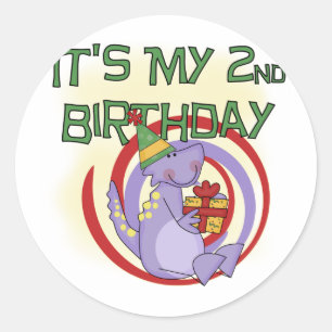 Dinosaur 2nd Birthday Tshirts and Gifts Classic Round Sticker