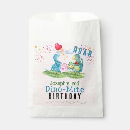 Dinosaur 2nd Birthday Watercolor Favor Bag