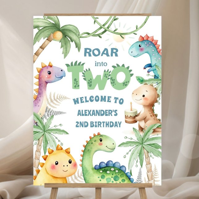 Dinosaur 2nd Birthday Welcome Sign Foam Board (Creator Uploaded)
