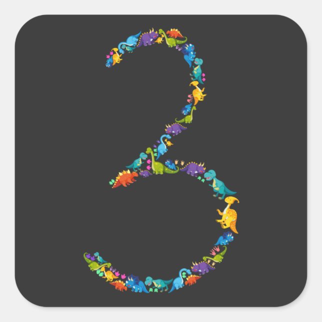 Dinosaur 3rd Birthday For 3 Year Old Square Sticker (Front)