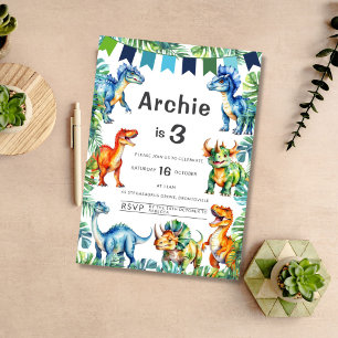 Dinosaur 3rd Birthday Invitation