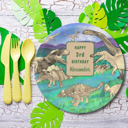 Dinosaur 3rd Birthday Party add Name Paper Plates