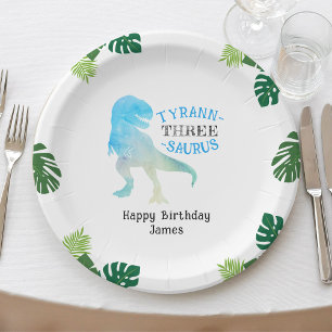 Dinosaur 3rd Birthday Party Blue Tyrannosaurus Rex Paper Plates