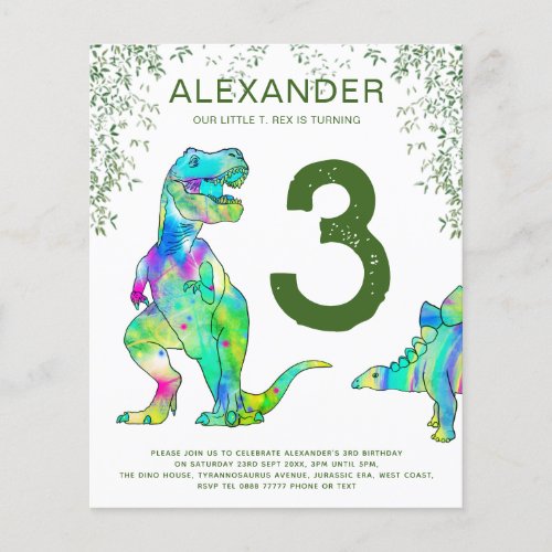 Dinosaur 3rd Birthday Party budget Flyer