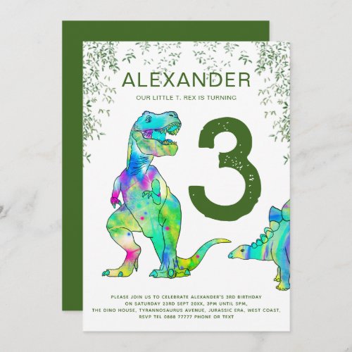 Dinosaur 3rd Birthday Party Invitation