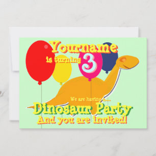 Dinosaur 3rd Birthday Party Invitations
