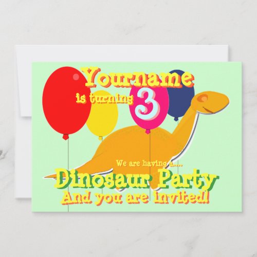 Dinosaur 3rd Birthday Party Invitations