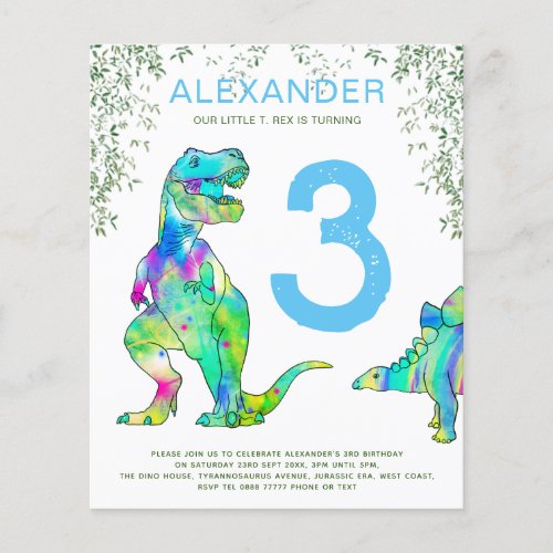 Dinosaur 3rd Birthday Party invites budget Flyer
