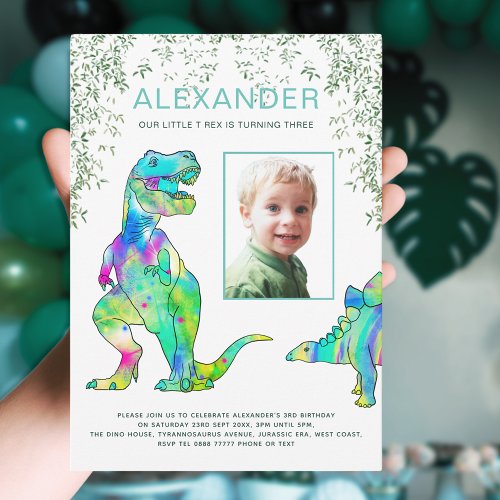 Dinosaur 3rd Birthday Party Photo Invitation