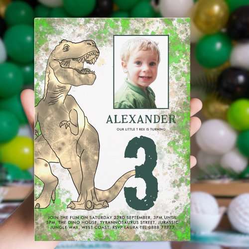 Dinosaur 3rd Birthday Party Photo Invitation