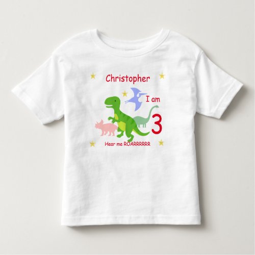 Dinosaur 3rd birthday personalized toddler t_shirt