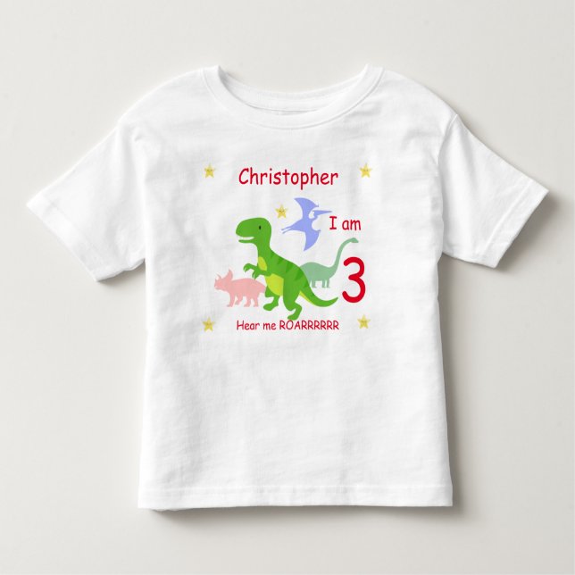 Dinosaur 3rd birthday personalized toddler t-shirt (Front)