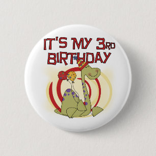 Dinosaur 3rd Birthday Tshirts and Gifts Button