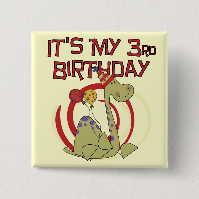 Dinosaur 3rd Birthday Tshirts and Gifts Button (Front)