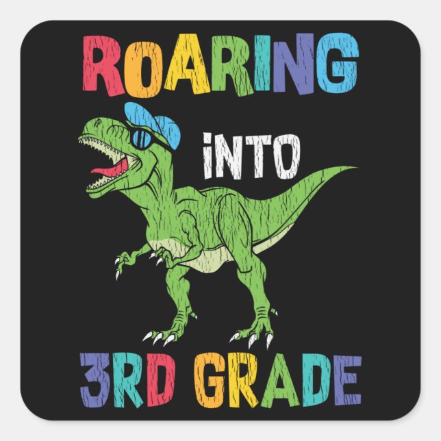 Dinosaur 3rd Grade Back to School Kids Gift Square Sticker (Front)