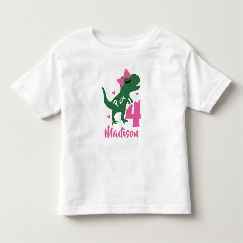 Dinosaur 4th Birthday Girl T_Shirt  Add Your Name