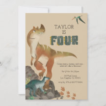 Dinosaur 4th Birthday Invitation