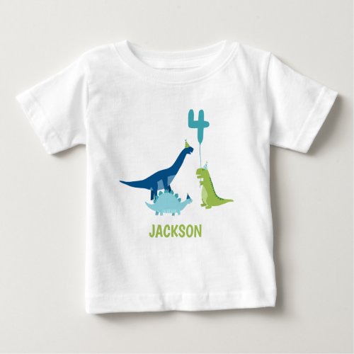 Dinosaur 4th Birthday Party Baby T_Shirt