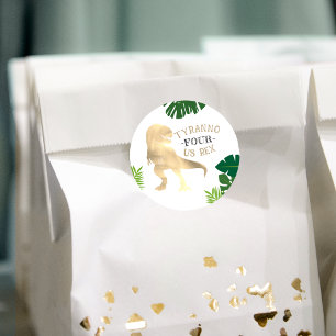 Dinosaur 4th Birthday Party Gold Tyrannosaurus Rex Classic Round Sticker