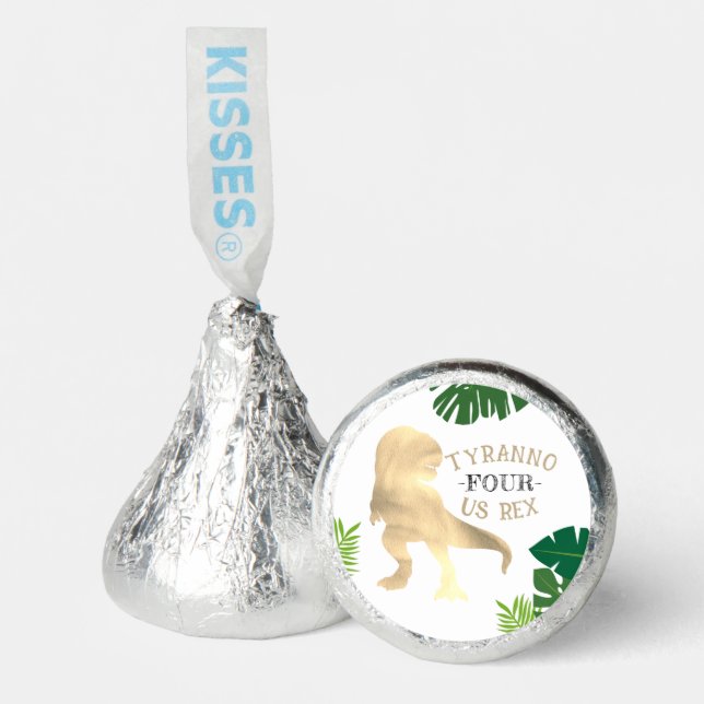Dinosaur 4th Birthday Party Gold Tyrannosaurus Rex Hershey®'s Kisses® (Front)