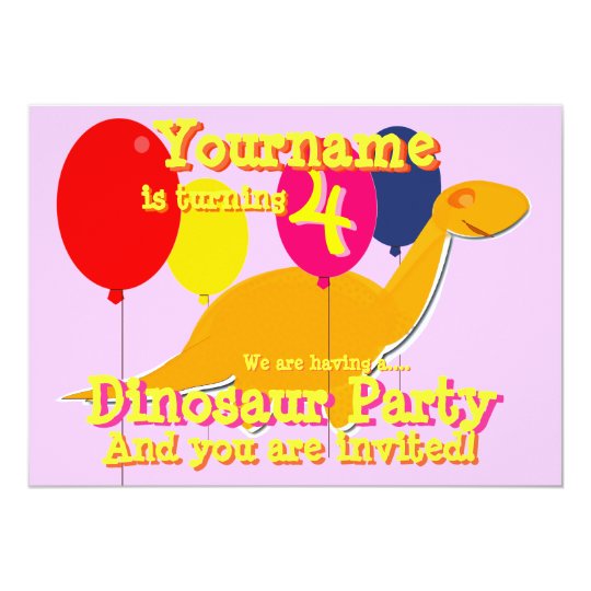 Dinosaur 4th Birthday Party Invitations