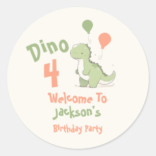 Dinosaur 4th Birthday Party Welcome Classic Round Sticker