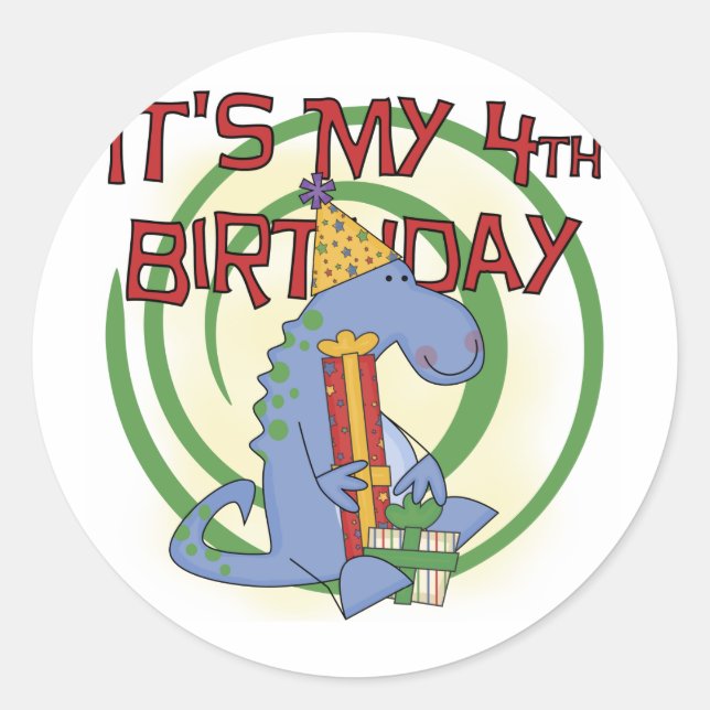 Dinosaur 4th Birthday T-shirts and Gifts Classic Round Sticker (Front)