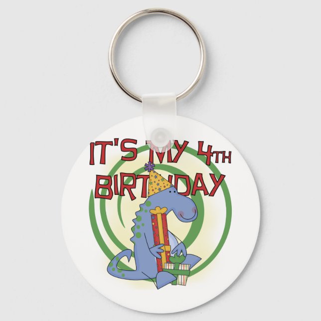 Dinosaur 4th Birthday T-shirts and Gifts Keychain (Front)