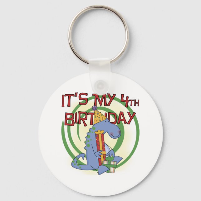 Dinosaur 4th Birthday T-shirts and Gifts Keychain (Front)