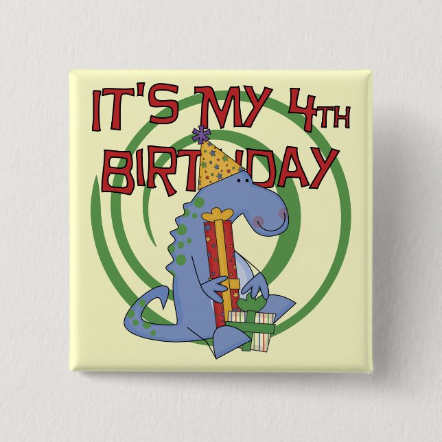 Dinosaur 4th Birthday T-shirts and Gifts Pinback Button (Front)