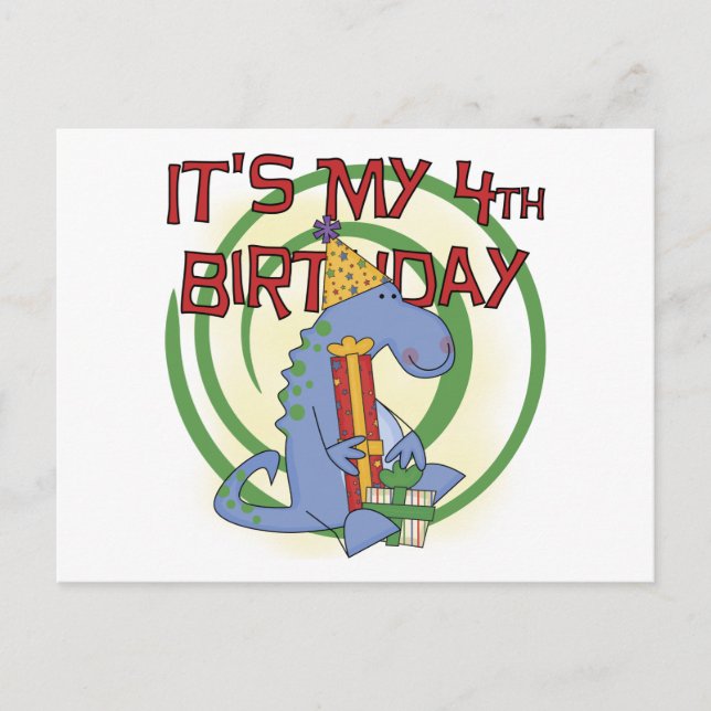 Dinosaur 4th Birthday T-shirts and Gifts Postcard (Front)