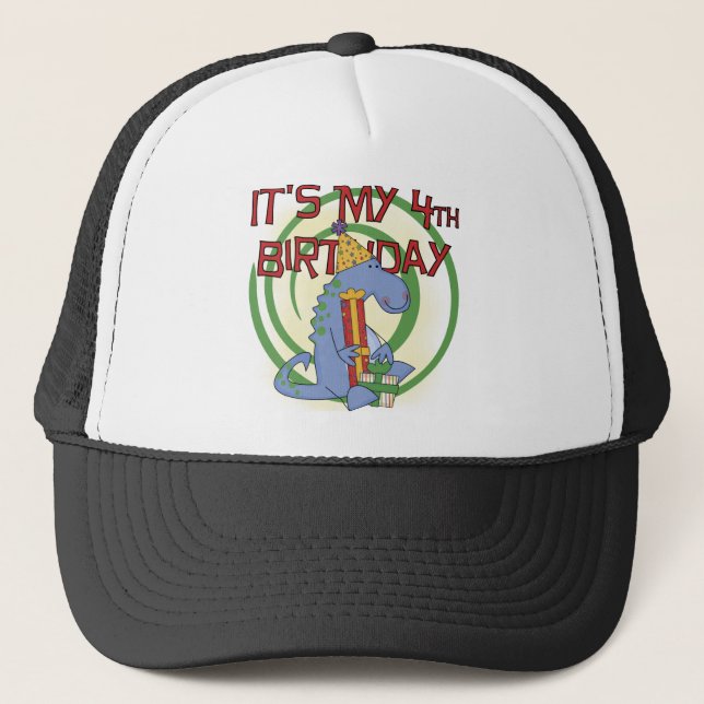 Dinosaur 4th Birthday T-shirts and Gifts Trucker Hat (Front)