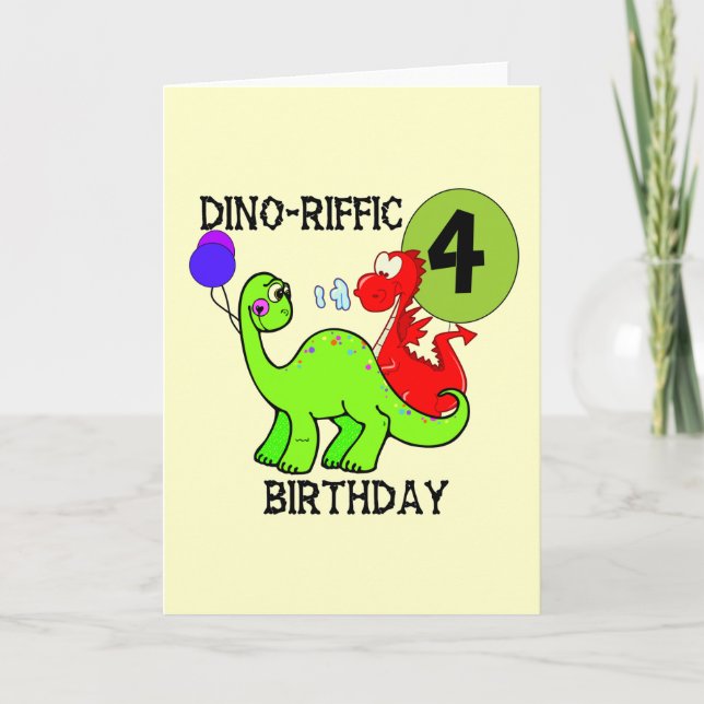 Dinosaur 4th Birthday Tshirts and Gifts Card (Front)