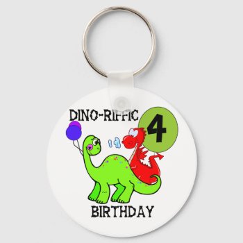 Dinosaur 4th Birthday Tshirts And Gifts Keychain by kids_birthdays at Zazzle
