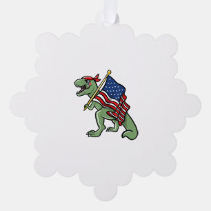 Dinosaur 4th of July American Flag Patriotic Ornament Card