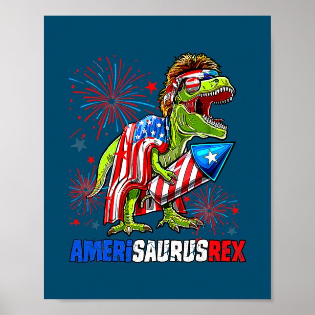 Dinosaur 4th of July Amerisaurus T Rex American Poster (Front)
