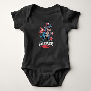 Dinosaur 4th of July Amerisaurus T Rex Funny Baby Bodysuit