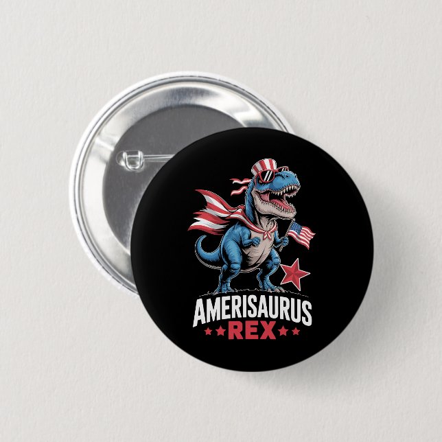 Dinosaur 4th of July Amerisaurus T Rex Funny Button (Front & Back)