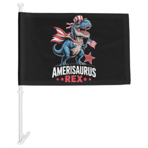 Dinosaur 4th of July Amerisaurus T Rex Funny Car Flag