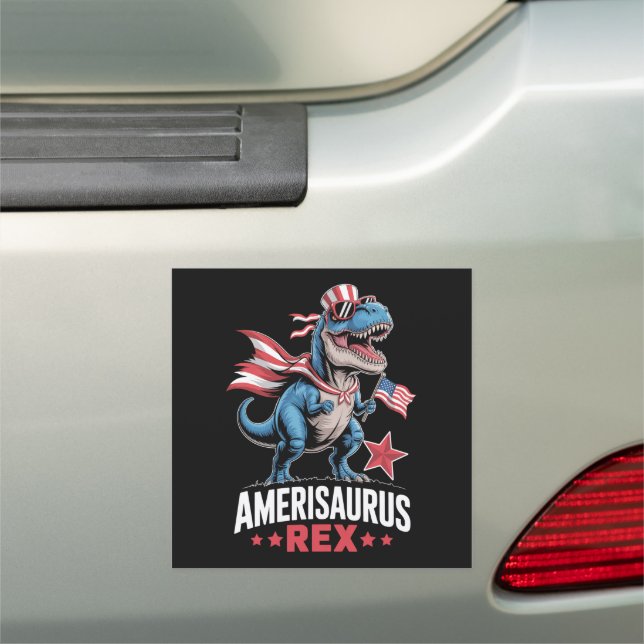 Dinosaur 4th of July Amerisaurus T Rex Funny Car Magnet (In Situ)