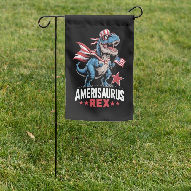 Dinosaur 4th of July Amerisaurus T Rex Funny Garden Flag (In SItu)