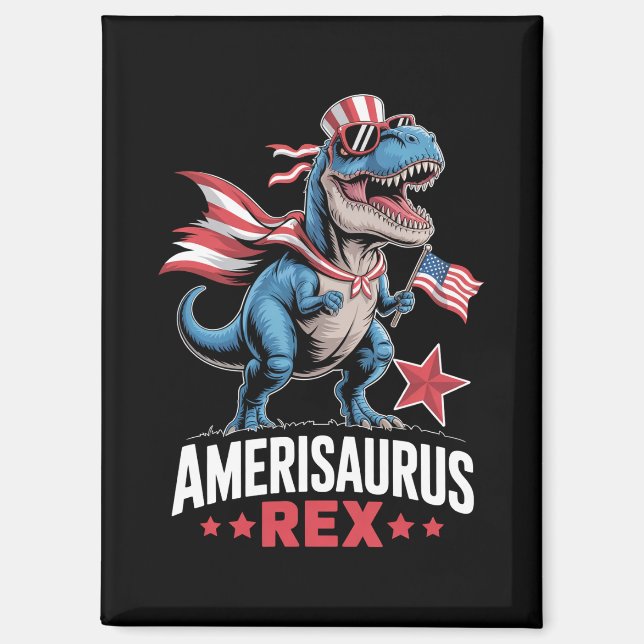 Dinosaur 4th of July Amerisaurus T Rex Funny Magnet (Front)