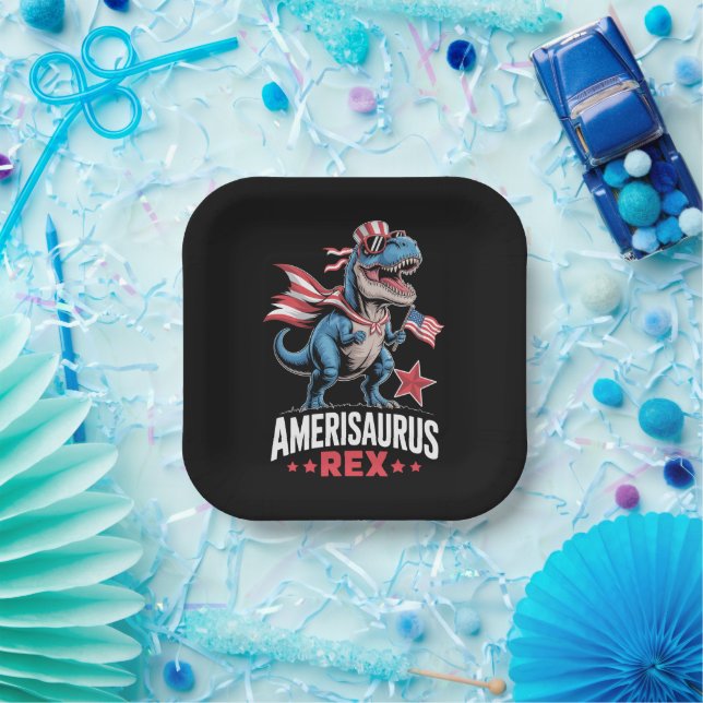 Dinosaur 4th of July Amerisaurus T Rex Funny Paper Plates (Party)