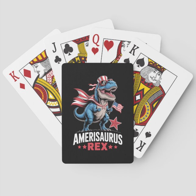 Dinosaur 4th of July Amerisaurus T Rex Funny Poker Cards (Back)