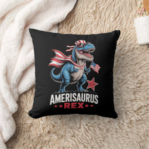Dinosaur 4th of July Amerisaurus T Rex Funny Throw Pillow