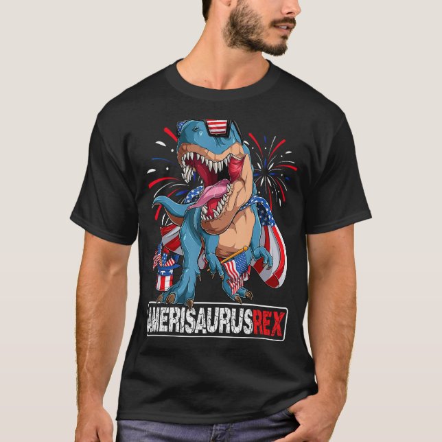 Dinosaur 4th of July Boys Girls Men Amerisaurus T  T-Shirt (Front)