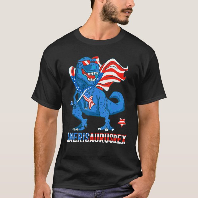 Dinosaur 4th of July Boys Girls Men Women Amerisau T-Shirt (Front)