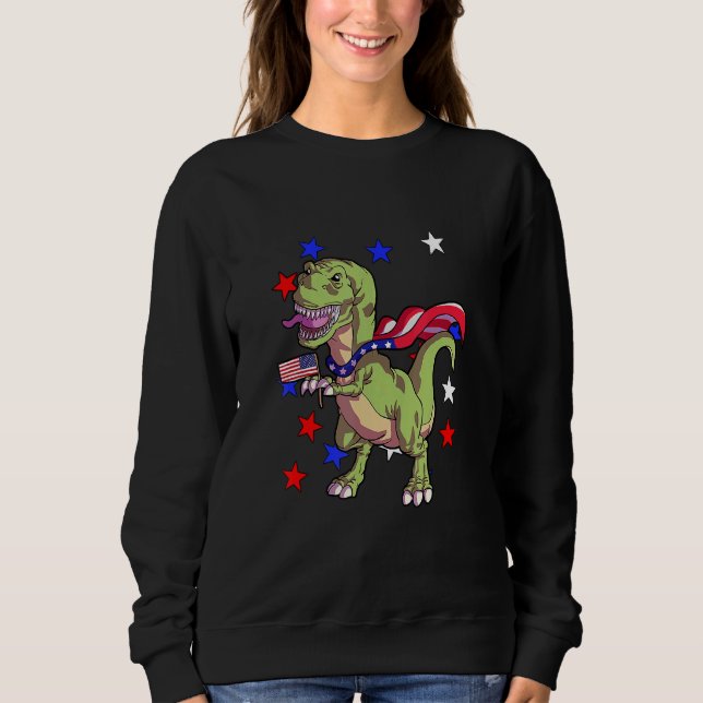 Dinosaur 4th Of July  Boys Kids American Flag Dino Sweatshirt (Front)