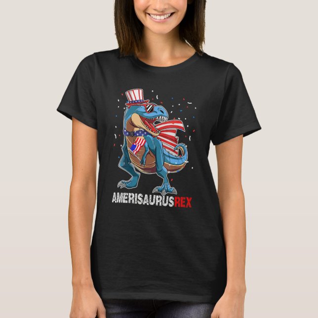 Dinosaur 4th Of July  Kids Boys Men Amerisaurus Re T-Shirt (Front)