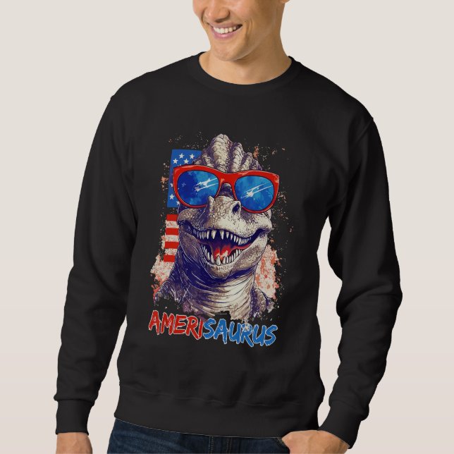 Dinosaur 4th of July Kids Boys Men Amerisaurus Rex Sweatshirt (Front)